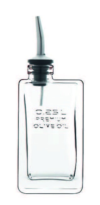 Oljeflaska med text glas