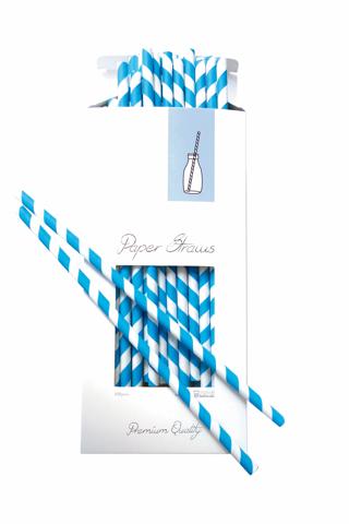 Sugrör Papper 0,8x25,5cm Blå/Vit Randiga