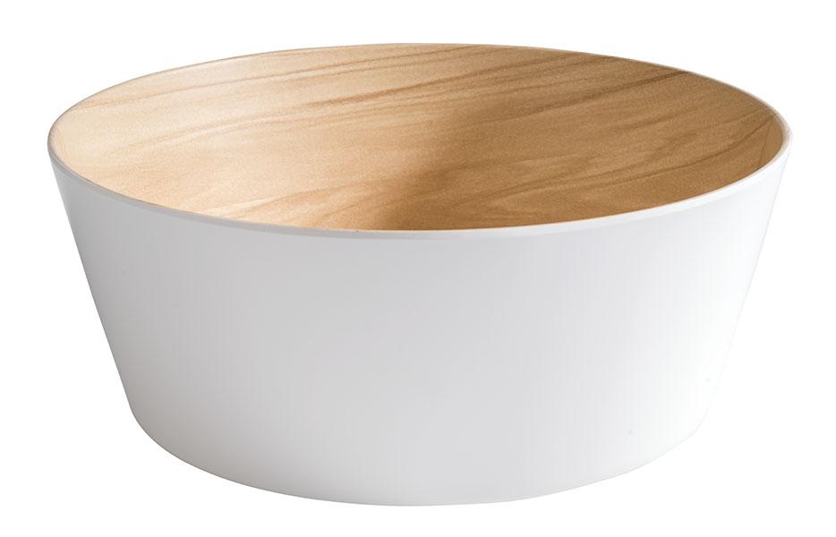 Frida Skål Vit/Trämönstrad Melamin Ø26,5cm 
H10,5cm 3,4L