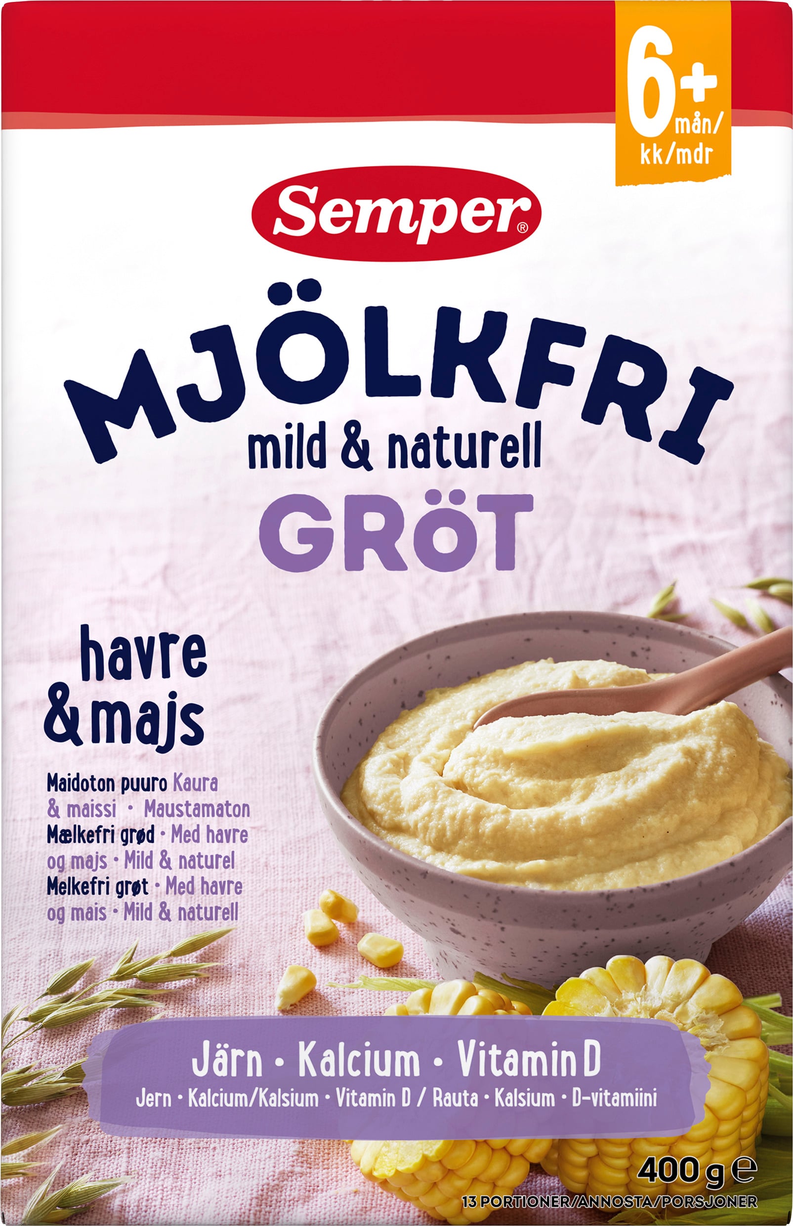 Gröt Naturell Havre & Majs Mjölkfri 6 Mån