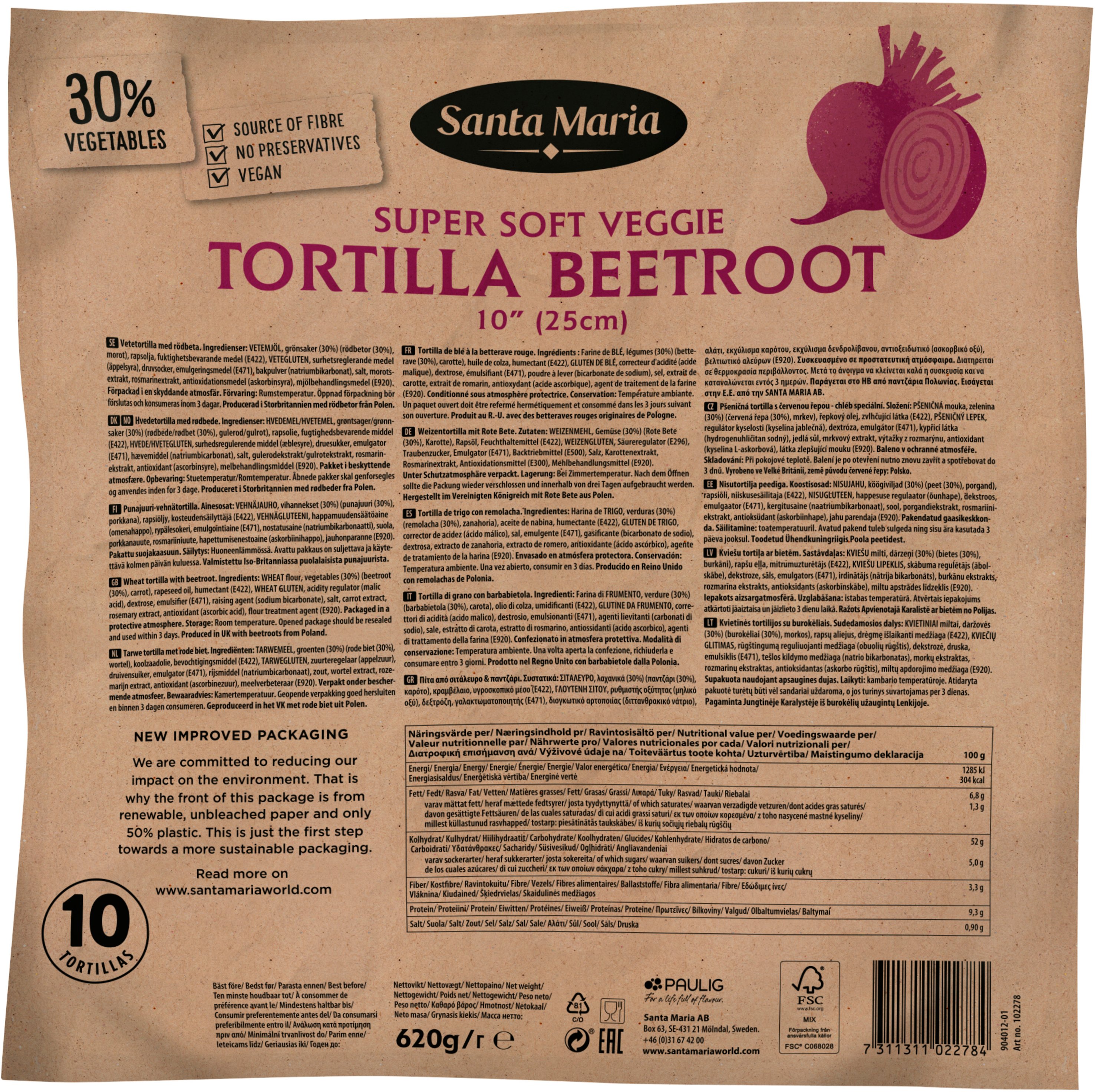 Tortilla Wrap Beetroot 25 cm