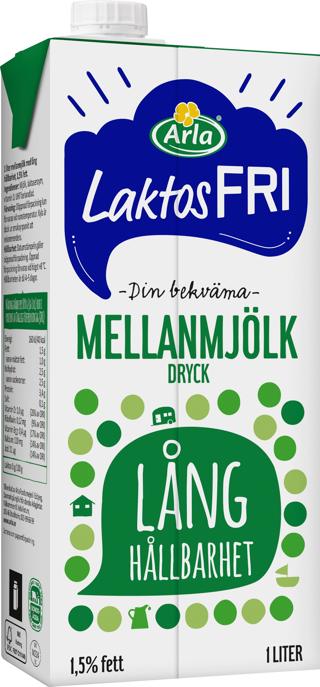 Mellanmjölkdryck 1,5% Laktosfr Lång Hållbarhet
