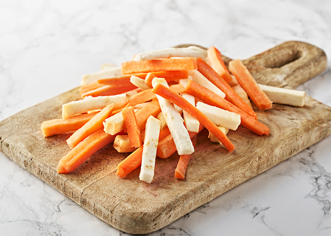 Rotfruktmix med Sötpotatis i Stavar 5-7cm