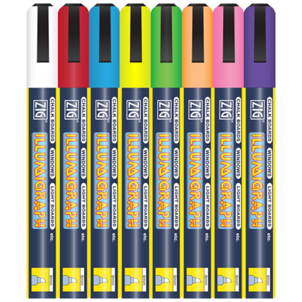 Griffelpenna vattenlöslig 6mm set med 8 färger